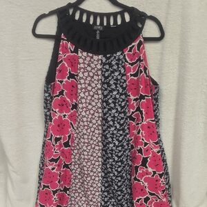 Jones New York Women's Pink and Black Floral Hi Low Dress, Sz L